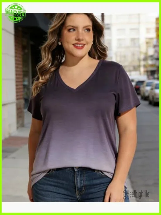 Plus Size Tunic V-Neck Short Sleeve Blouse Loose Fit Summer Top - Picture 2 of 4